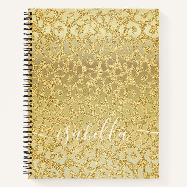 Leopard Skin In Gold On Gold Glitter Notebook (Front)