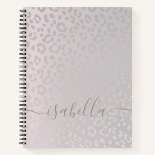 Leopard Skin In Silver Glitter On  Blush Gradient Notebook