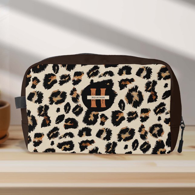 Leopard Skin, Modern Animal Pettern, Monogram Dopp Kit (Leopard skin motif print dopp kit bag)