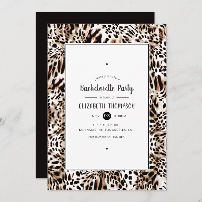 Leopard Skin Pattern Bachelorette Party Invitation (Front/Back)