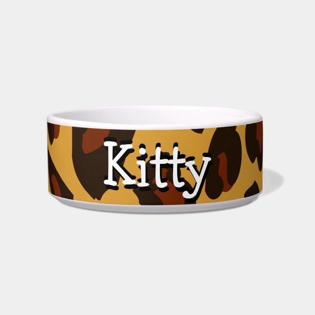 Leopard Skin Personalised Kitty Cat Bowl (Front)