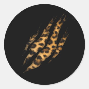Leopard Skin Print Torn Claw Classic Round Sticker