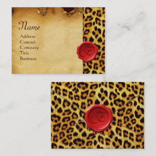 LEOPARD SKIN ,RED WAX SEAL PARCHMENT Monogram Business Card