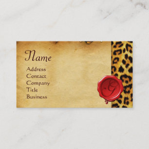 LEOPARD SKIN ,RED WAX SEAL PARCHMENT Monogram Business Card