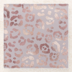 Leopard skin: rose gold elegance. glass coaster