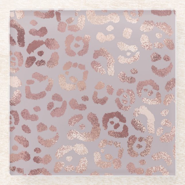 Leopard skin: rose gold elegance. glass coaster (Front)