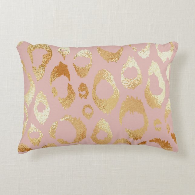 Leopard skin, rose gold texture decorative cushion (Front)