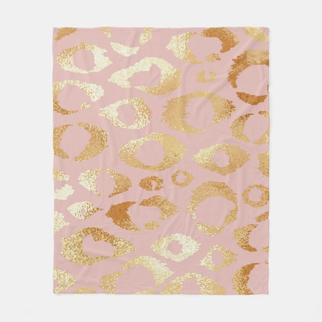 Leopard skin, rose gold texture fleece blanket (Front)