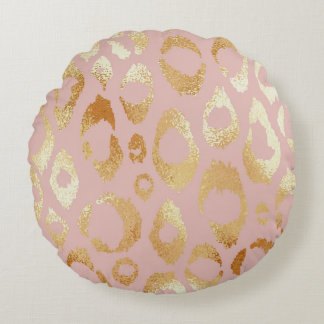 Leopard skin, rose gold texture round cushion
