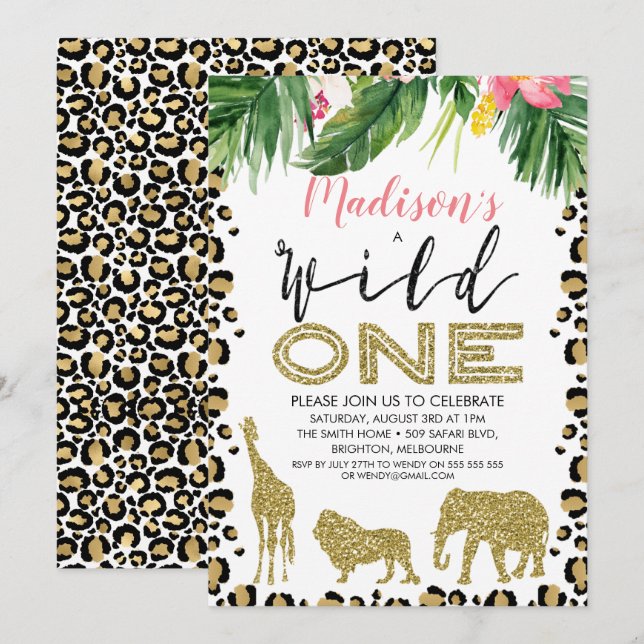 Leopard Skin Wild One Birthday Invitation (Front/Back)