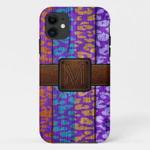 Leopard Skin Wood Brown Leather Look iPhone 11 Case