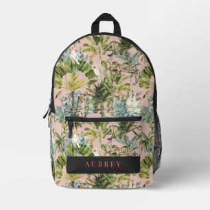 Leopard Sloth Tropical Birds Jungle Printed Backpack