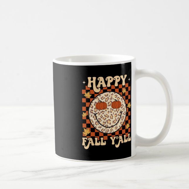 Leopard Smile Face Happy Fall Y'all Retro Groovy A Coffee Mug (Right)