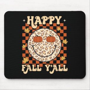 Leopard Smile Face Happy Fall Y'all Retro Groovy A Mouse Mat