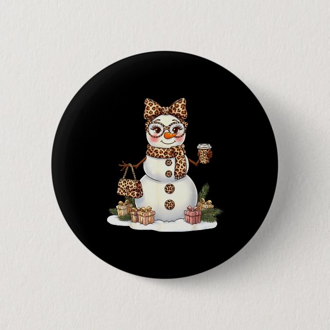 Leopard Snowman With Sungles Funny Christmas Women 6 Cm Round Badge (Front)