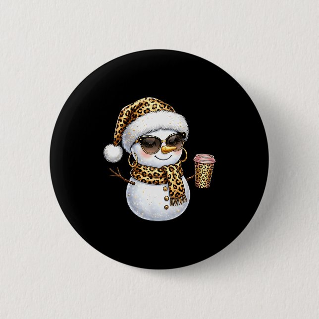 Leopard Snowman With Sungles Funny Christmas Women 6 Cm Round Badge (Front)
