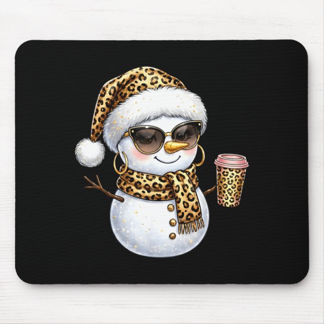 Leopard Snowman With Sungles Funny Christmas Women Mouse Mat (Front)