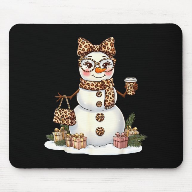 Leopard Snowman With Sungles Funny Christmas Women Mouse Mat (Front)