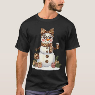 Leopard Snowman With Sungles Funny Christmas Women T-Shirt