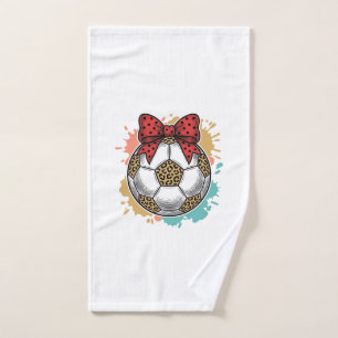 Leopard Soccer Bow Vintage Engraving Shirt Design_ Hand Towel