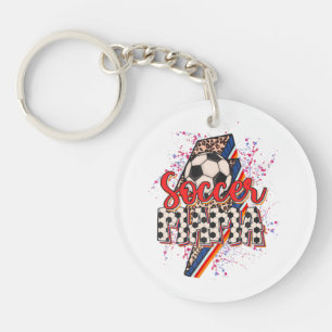 Leopard Soccer Mama Lightning Bolt Sport Mom Mothe Key Ring