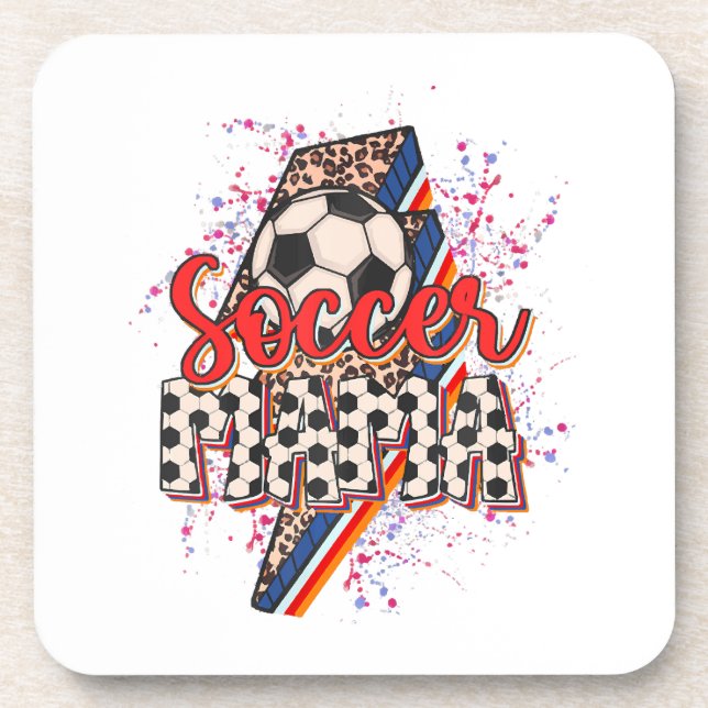 Leopard Soccer Mama Lightning Bolt Sport Mum Mothe Coaster (Front)