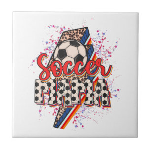 Leopard Soccer Mama Lightning Bolt Sport Mum Mothe Tile