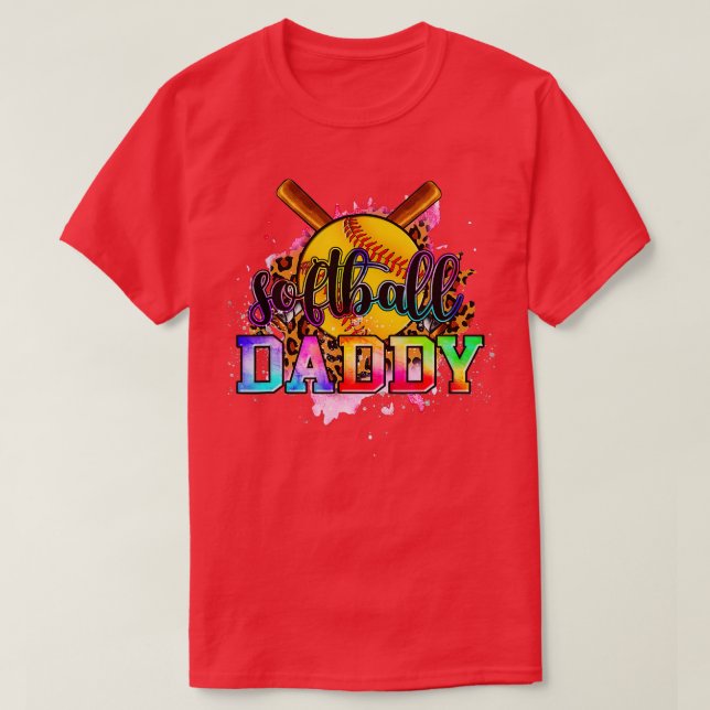 Leopard Softball Daddy Funny Baseball Fathers Day  T-Shirt (Design Front)