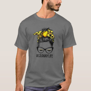 Leopard Softball Granny Life Messy Bun Game Day Mo T-Shirt