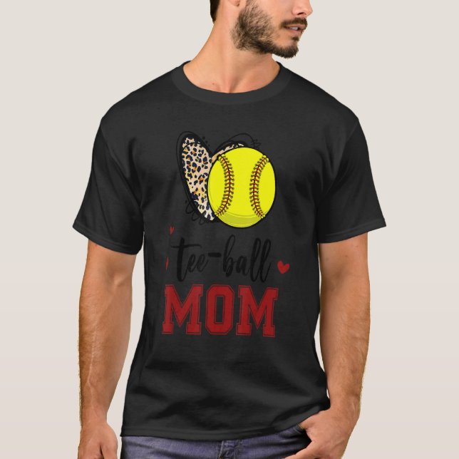 Leopard Softball Mum Ball Mum Heart Mother's Day M T-Shirt (Front)