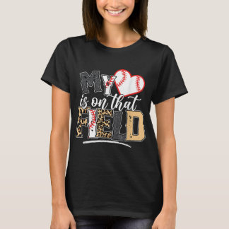 Leopard Softball Mum, My Heart is on That Field Ba T-Shirt