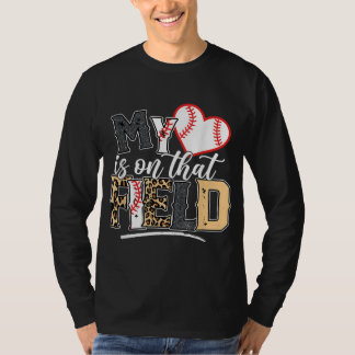 Leopard Softball Mum My Heart is on That Field Bas T-Shirt