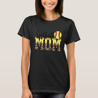 Leopard Softball Mum Softball Game Day Vibes Mothe T-Shirt