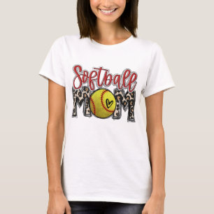 Leopard Softball Mum Softball Game Day Vibes Mothe T-Shirt