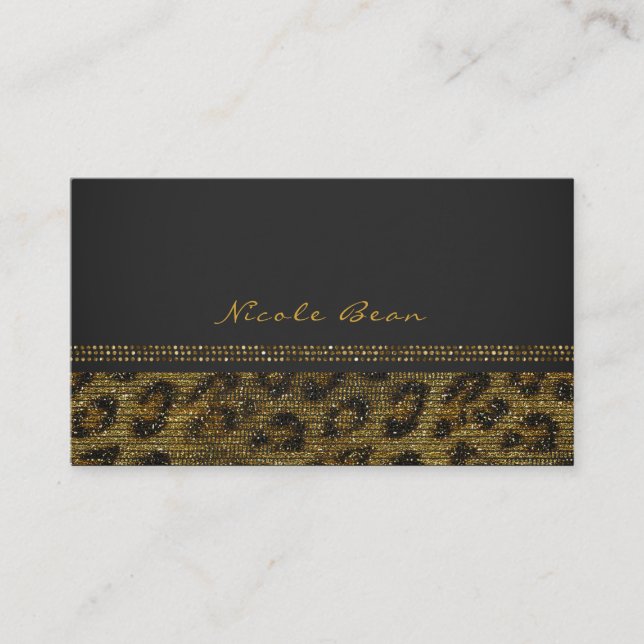 Leopard Sparkle Sequins Glam Chic Modern Elegant Business Card (Front)