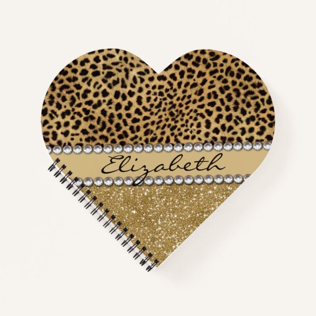 Leopard Spot Gold Glitter Rhinestone Love Notebook (Front)