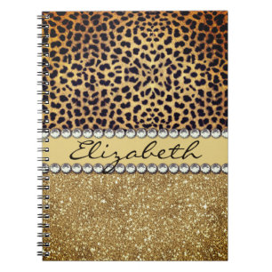 Leopard Spot Gold Glitter Rhinestone Notebook
