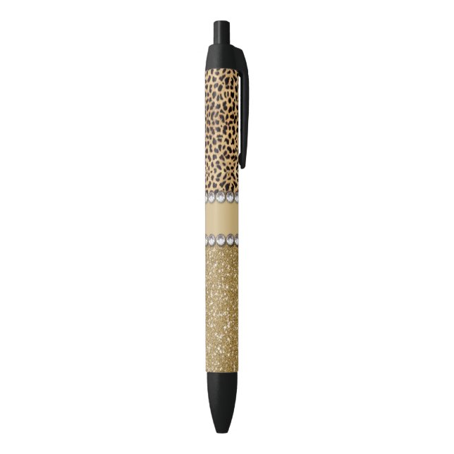 Leopard Spot Gold Glitter Rhinestone PHOTO PRINT Black Ink Pen (Bottom (Vertical))