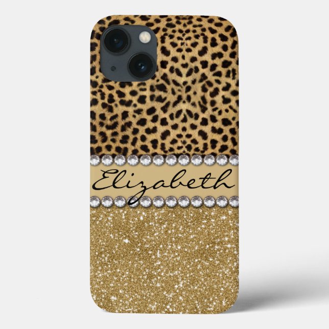Leopard Spot Gold Glitter Rhinestone PHOTO PRINT Case-Mate iPhone Case (Back)