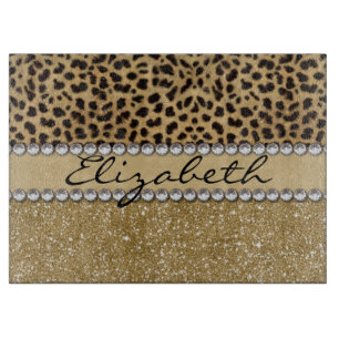 Leopard Spot Gold Glitter Rhinestone PHOTO PRINT Cutting Board