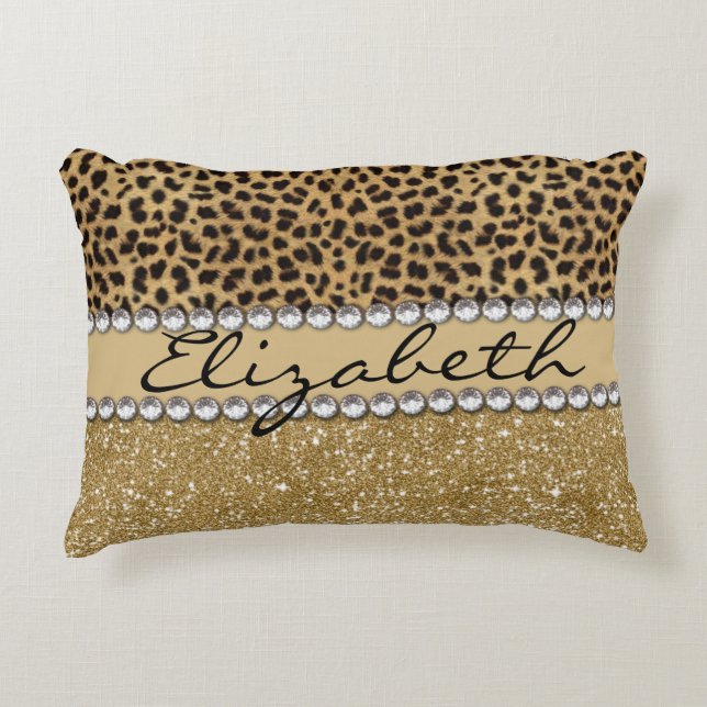 Leopard Spot Gold Glitter Rhinestone PHOTO PRINT Decorative Cushion (Front)