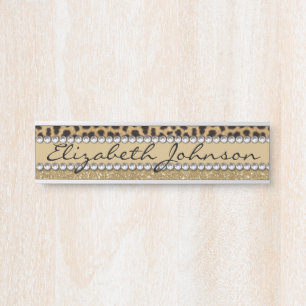 Leopard Spot Gold Glitter Rhinestone PHOTO PRINT Door Sign