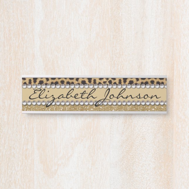 Leopard Spot Gold Glitter Rhinestone PHOTO PRINT Door Sign (Front)