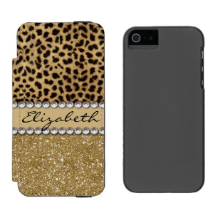 Leopard Spot Gold Glitter Rhinestone PHOTO PRINT Incipio Watson™ iPhone 5 Wallet Case