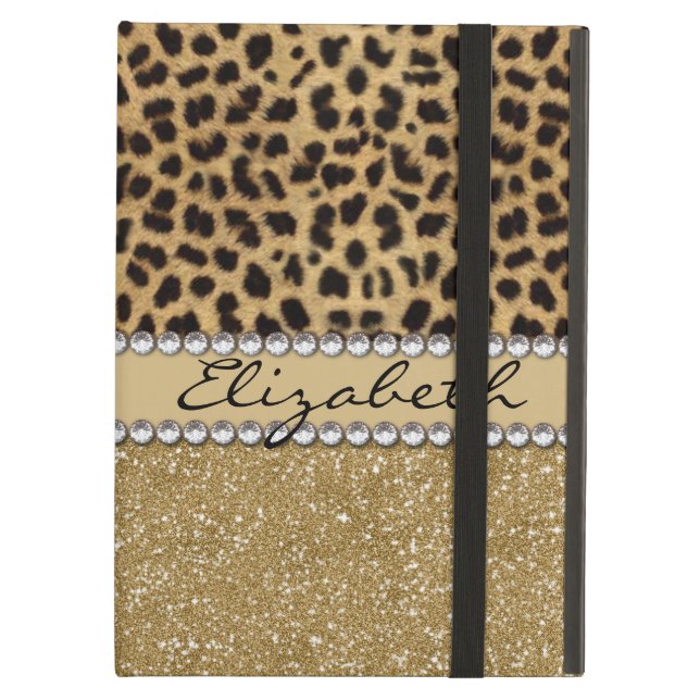 Leopard Spot Gold Glitter Rhinestone PHOTO PRINT iPad Air Cover (Front Closed)