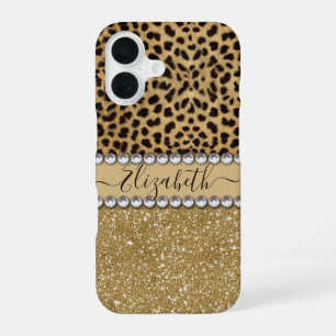 Leopard Spot Gold Glitter Rhinestone PHOTO PRINT iPhone 16 Case
