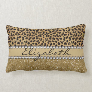 Leopard Spot Gold Glitter Rhinestone PHOTO PRINT Lumbar Cushion