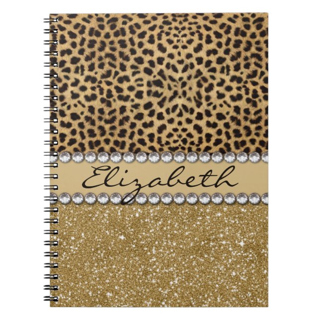Leopard Spot Gold Glitter Rhinestone PHOTO PRINT Notebook (Front)
