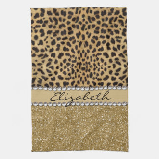 Leopard Spot Gold Glitter Rhinestone PHOTO PRINT Tea Towel