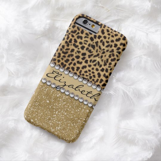 Leopard Spot Gold Glitter Rhinestone PRINT Barely There iPhone 6 Case